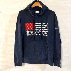 Columbia USA Fishing Fish Fisherman Blue Long Sleeve Sweater Hoodie XL